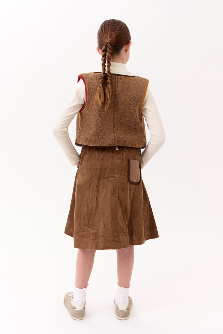 skirt corduroy contrast trim pockets - tan