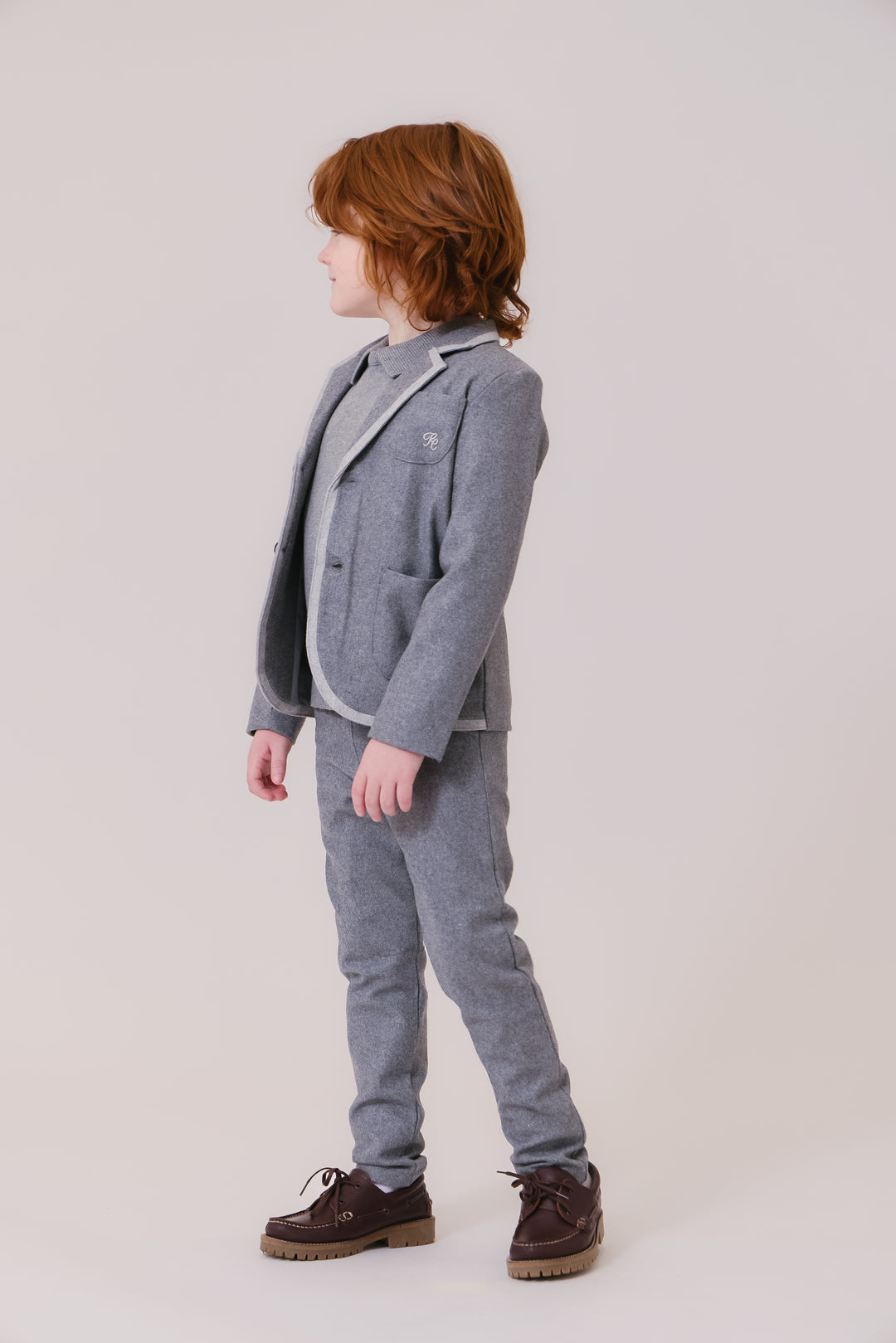 blazer wool contrast trim with pockets - grey