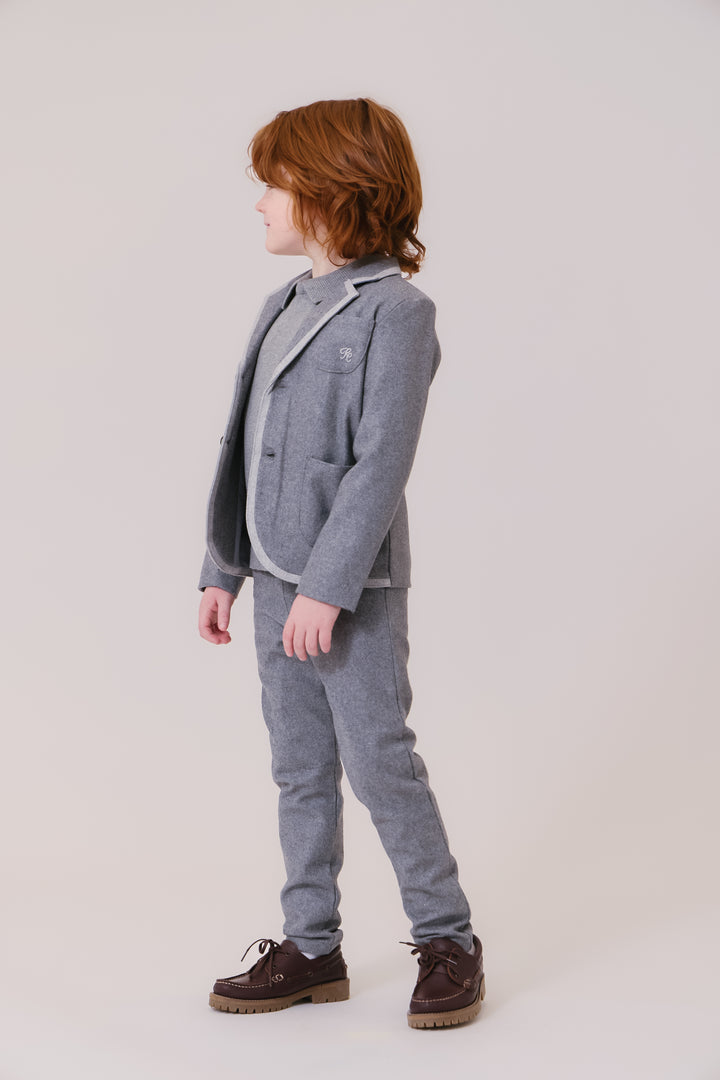 blazer wool contrast trim with pockets - grey
