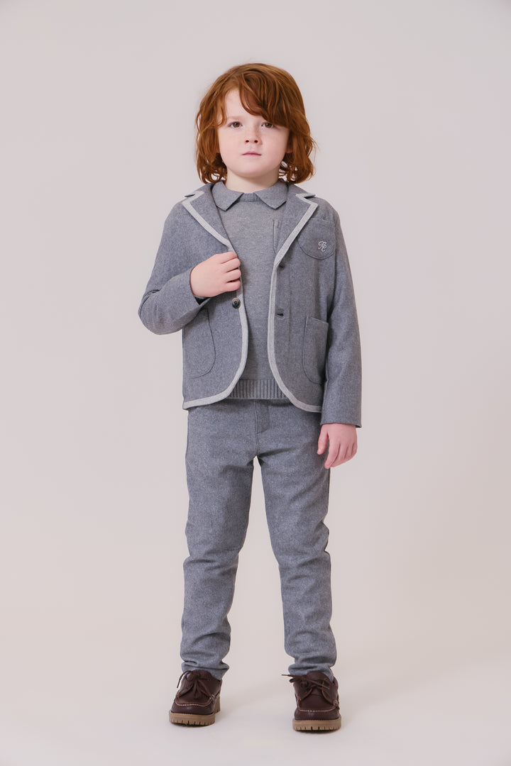 blazer wool contrast trim with pockets - grey