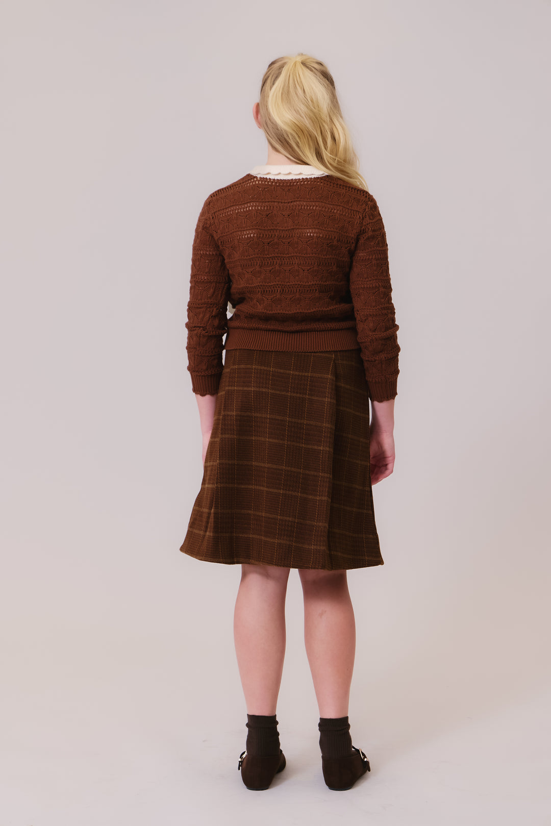 top l/s wave knit collared sweater - caramel