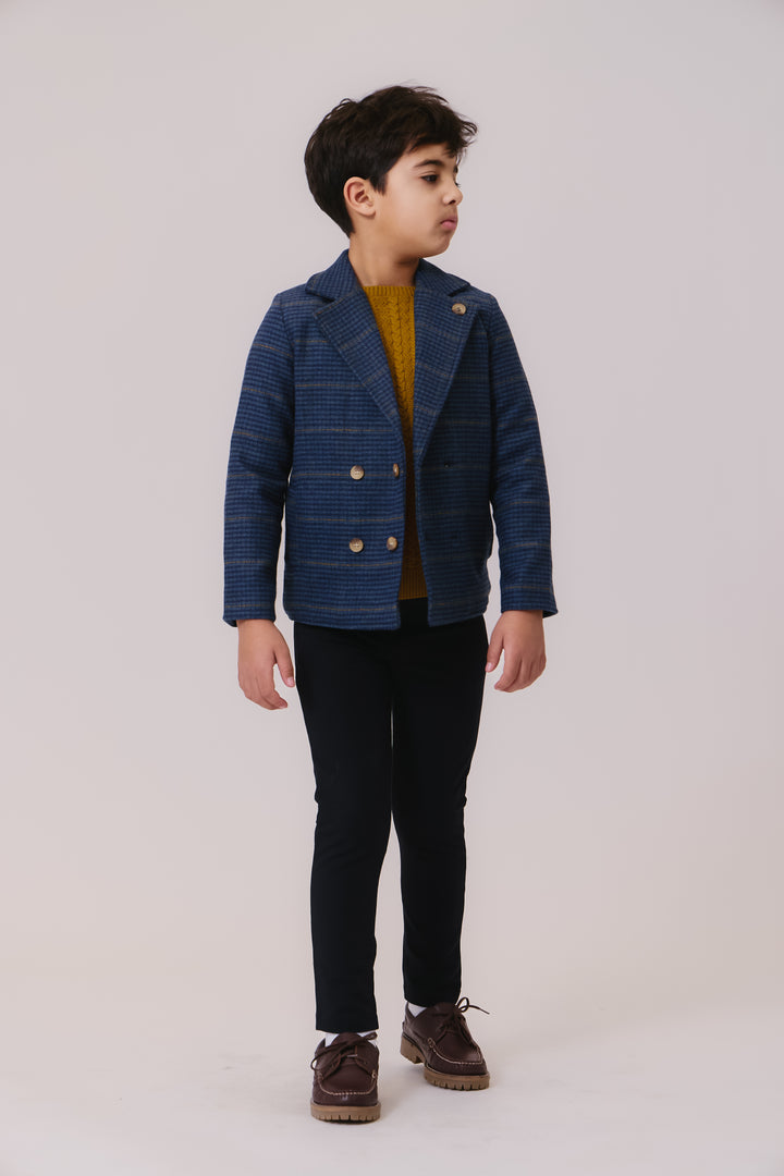 blazer wool plaid double breasted - multi