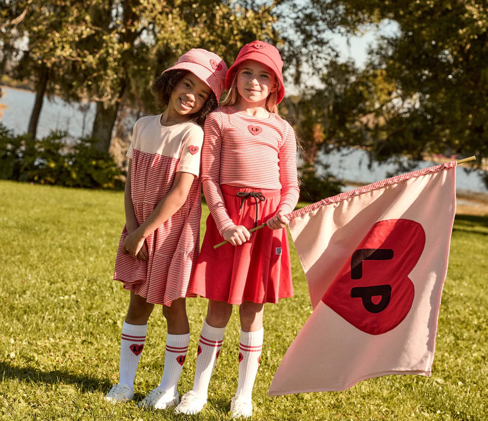 heart play long sleeve dress - coral/pink