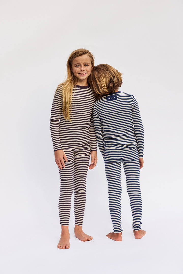 pajamas ribbed stripe - blue/ivory