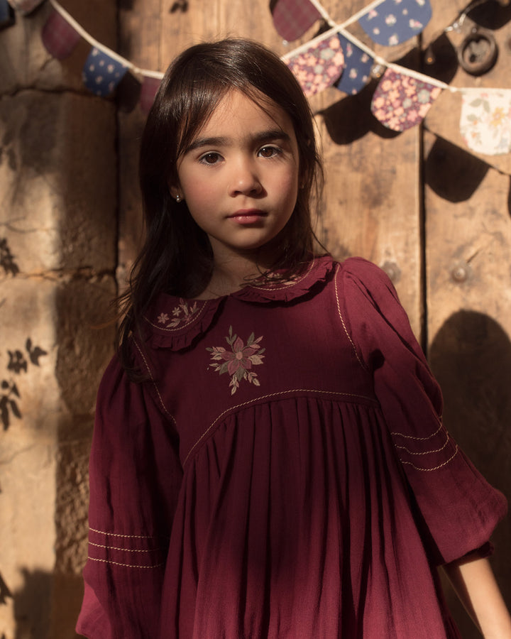 dress plaid tiered with ruffled collar - plum