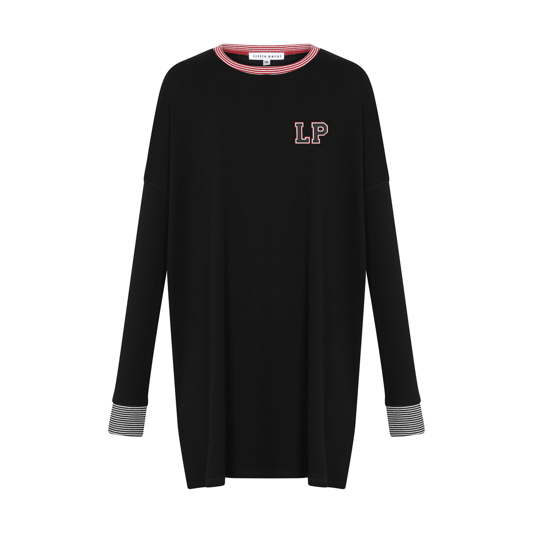 pajamas color block tunic top and pants - black