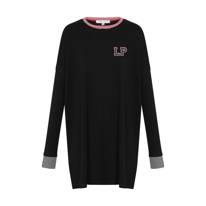 pajamas color block tunic top and pants - black