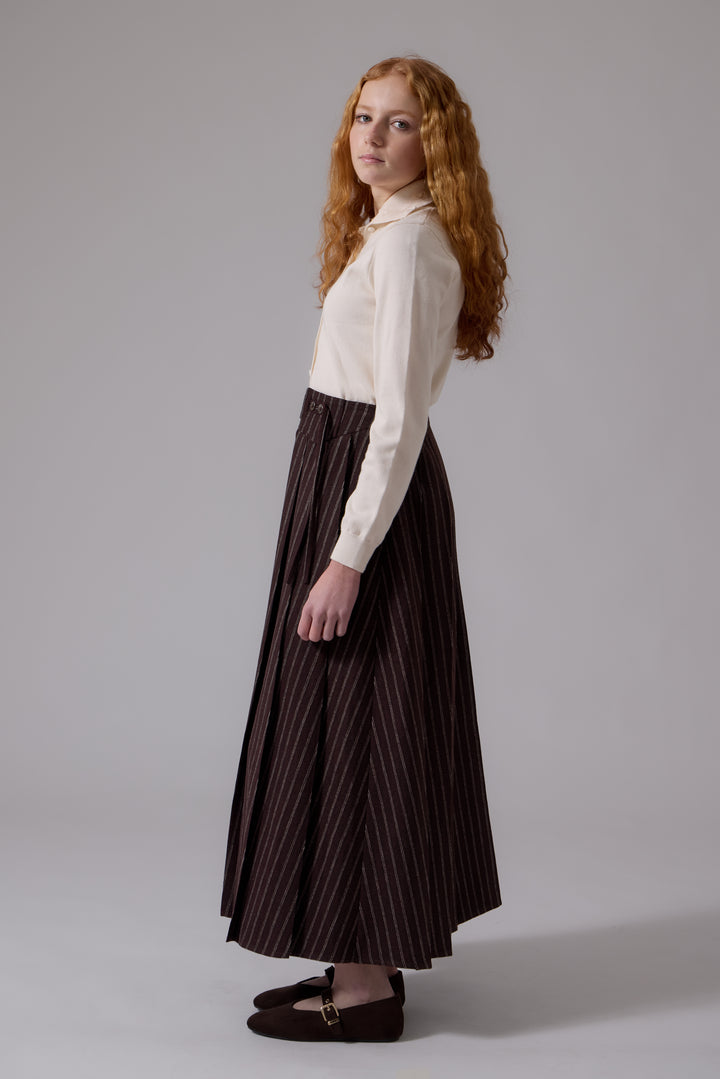 skirt multi stripe open pleated - chocolate