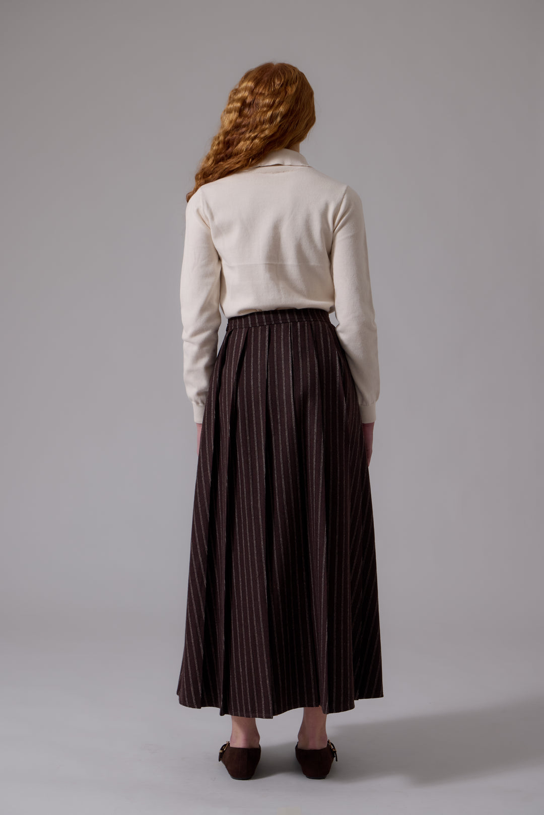 skirt multi stripe open pleated - chocolate