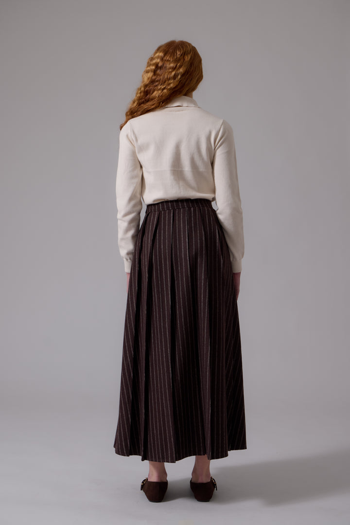 skirt multi stripe open pleated - chocolate