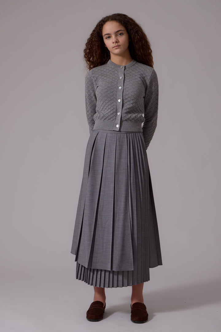 skirt multi stripe open pleated - grey