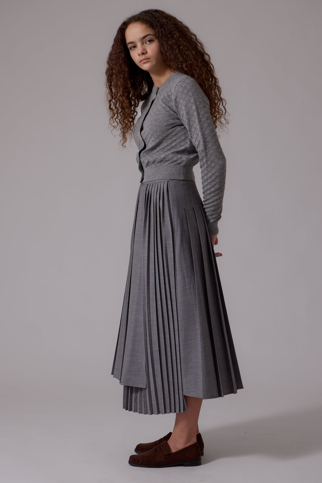 skirt multi stripe open pleated - grey