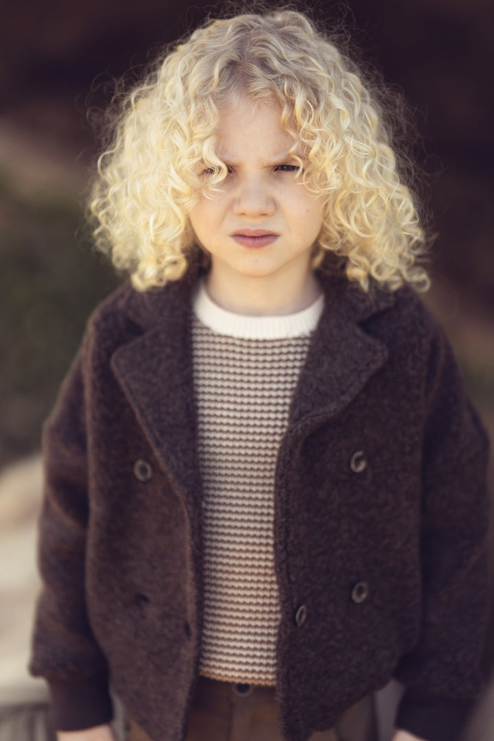 top l/s striped knit sweater - chestnut