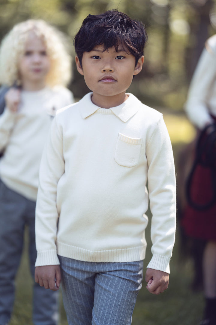 top l/s knit collared sweater - oatmilk