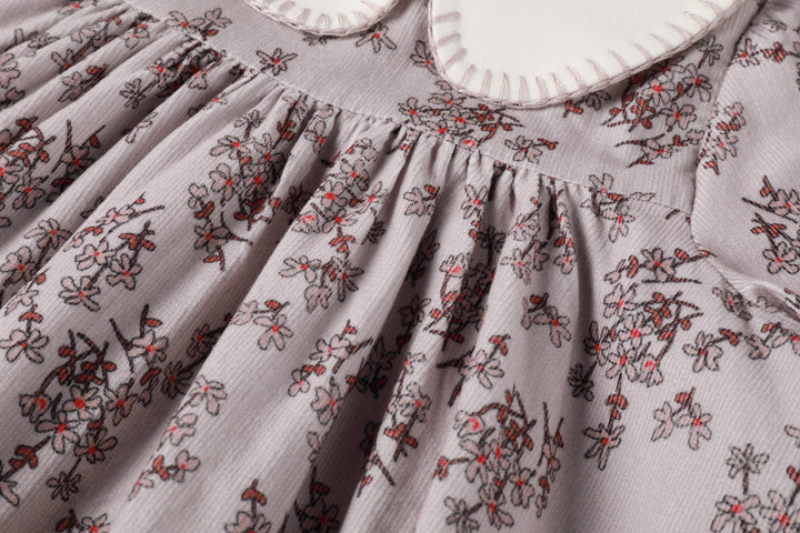 dress corduroy floral print with stitch collar - floral