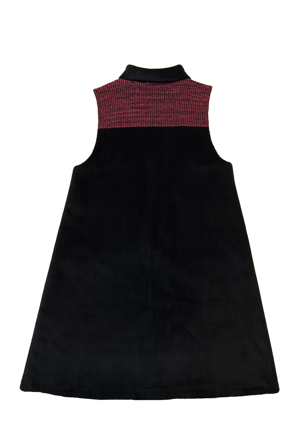 dress sleeveless corduroy front zip up with collar - black/red