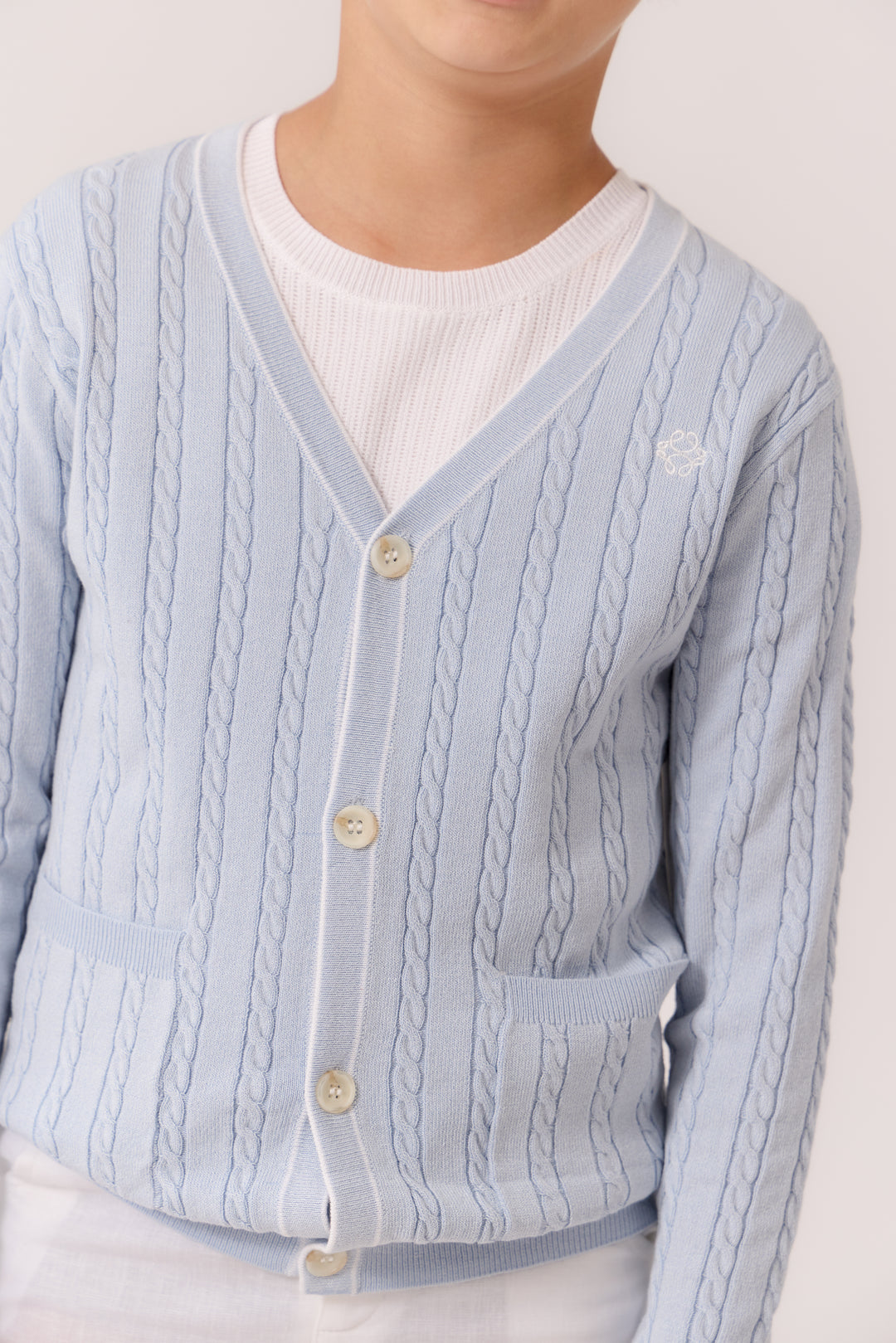 top l/s cable knit v cardigan - dove