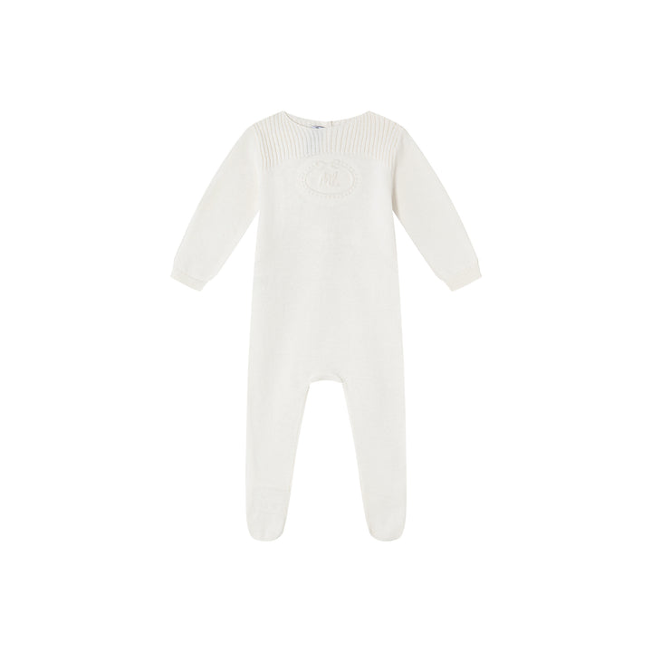 set knit footie embossed emblem with cardigan and bonnet - cream