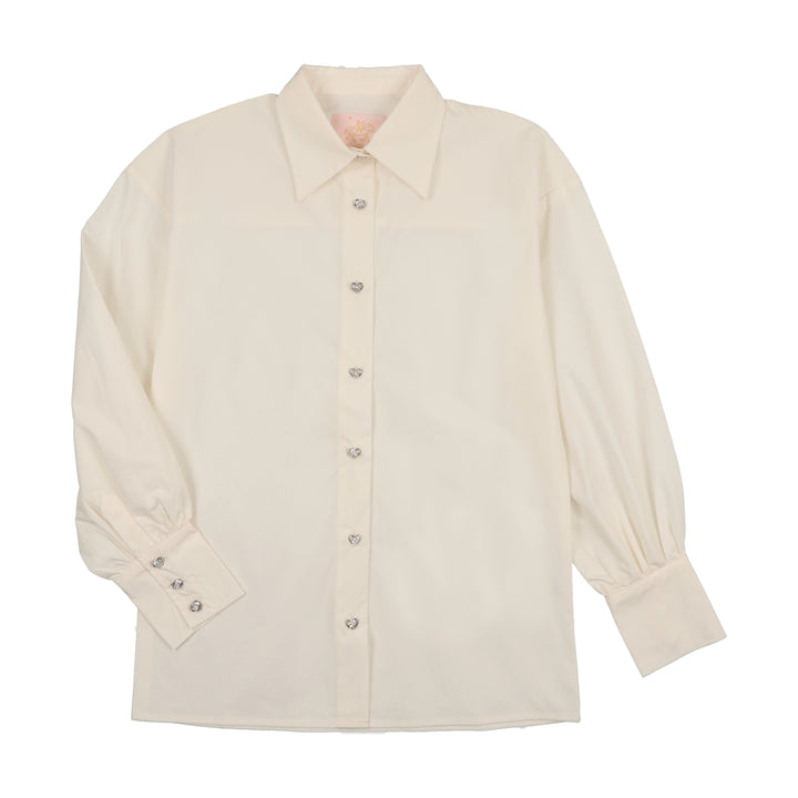 top l/s taffeta rhinestone button shirt - cream