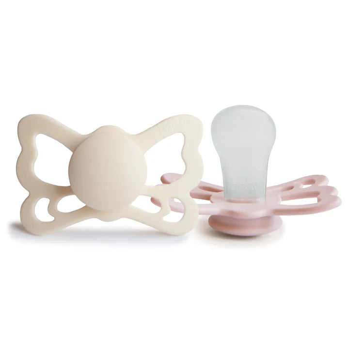 pacifier butterfly anatomical silicone 2 pack - cream/blush