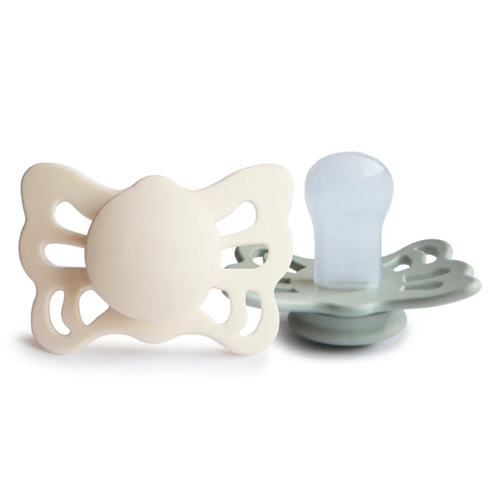 pacifier butterfly anatomical silicone 2 pack - cream/sage