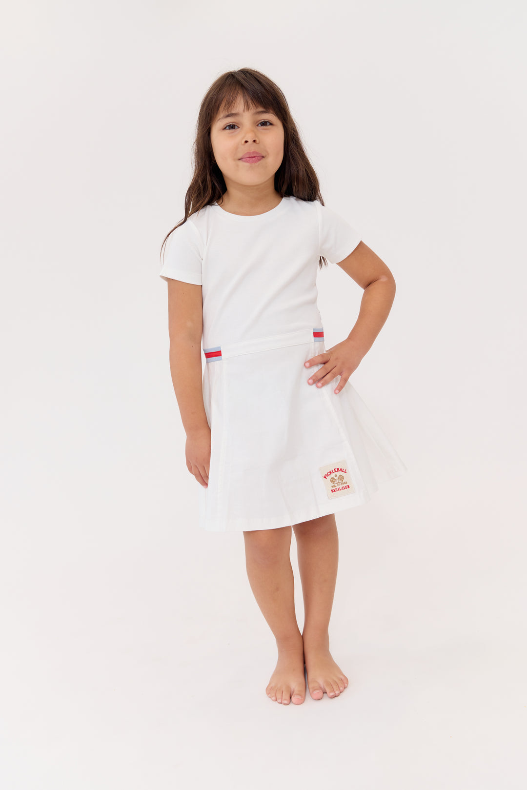 dress s/s pickleball patch pleated bottom - white