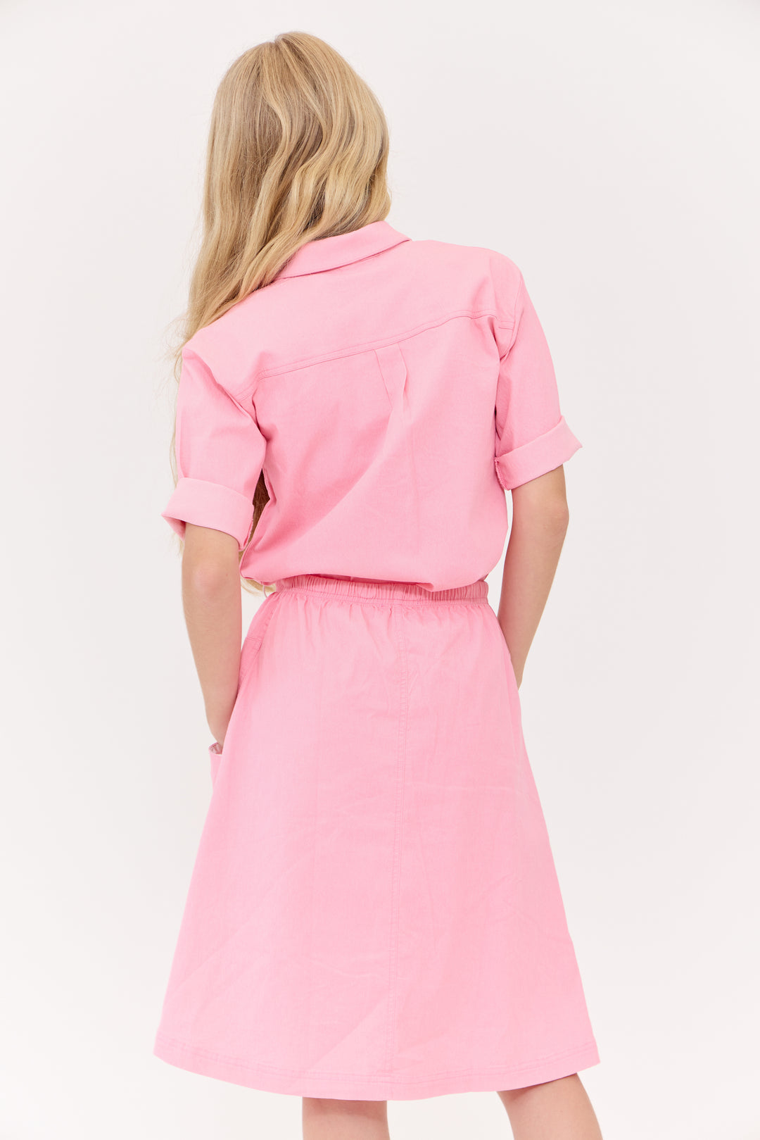 skirt denim pocket with drawstring waist - pink