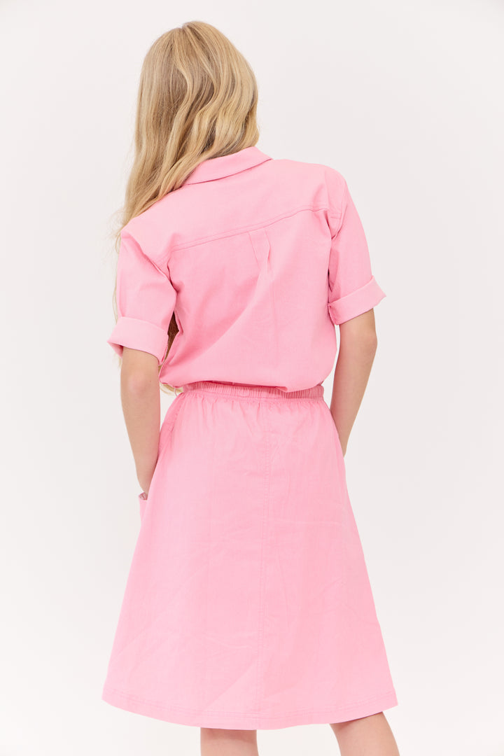 skirt denim pocket with drawstring waist - pink