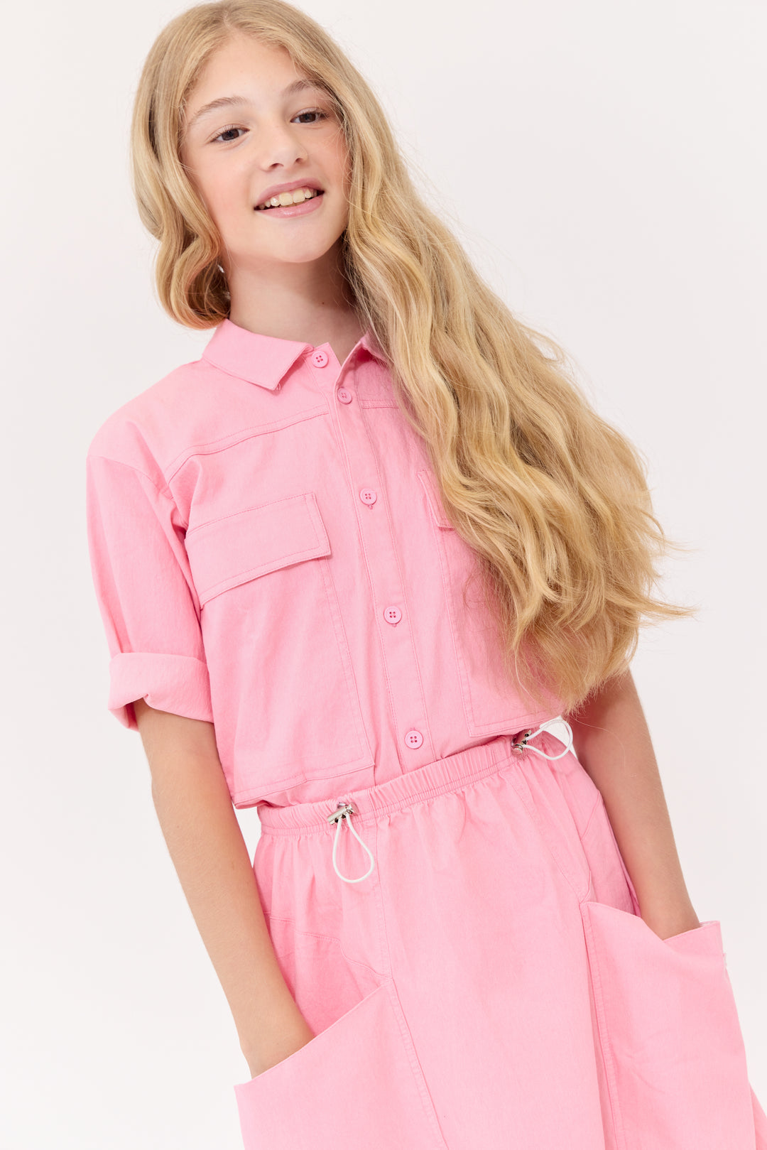 shirt l/s denim pocket - pink