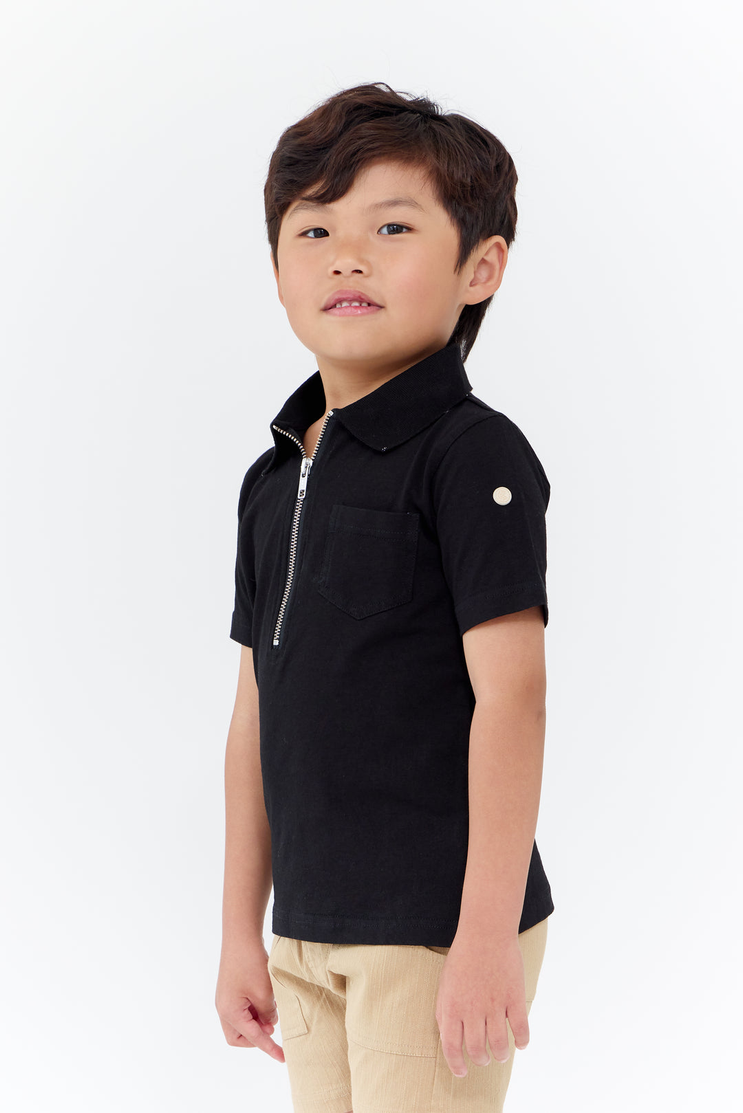 polo l/s half zipper denim look - black