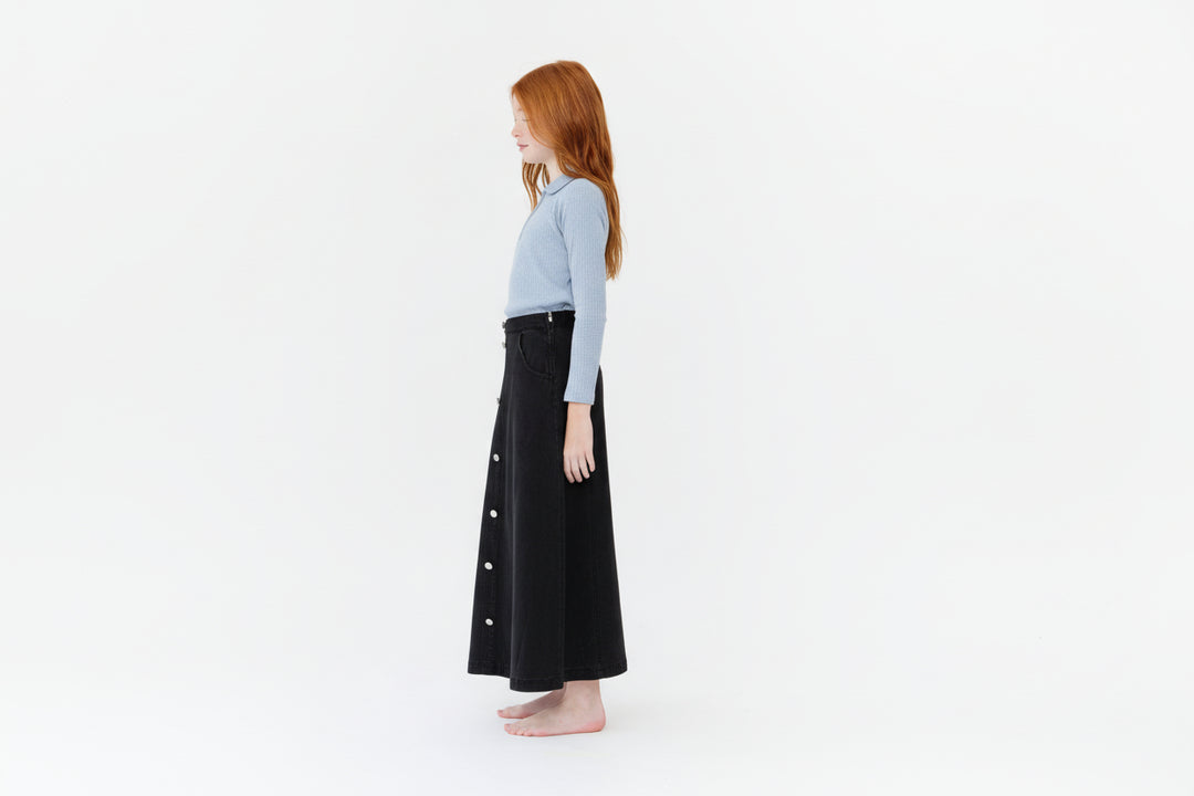 skirt mock button down - navy