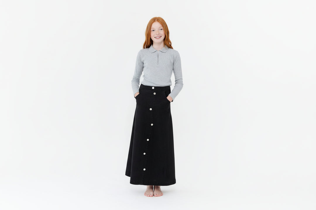 skirt mock button down - navy