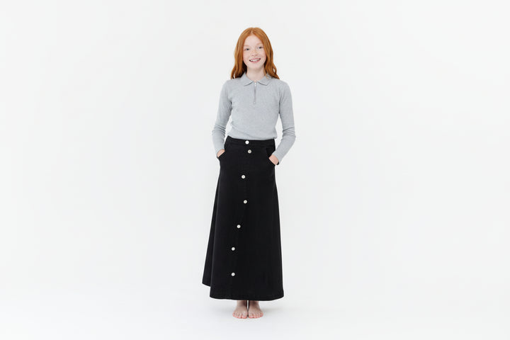 skirt mock button down - navy
