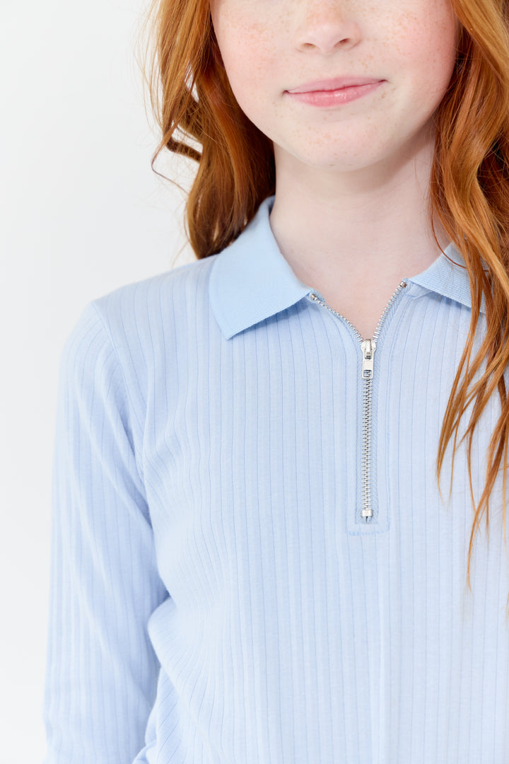 polo l/s ribbed half zip - blue
