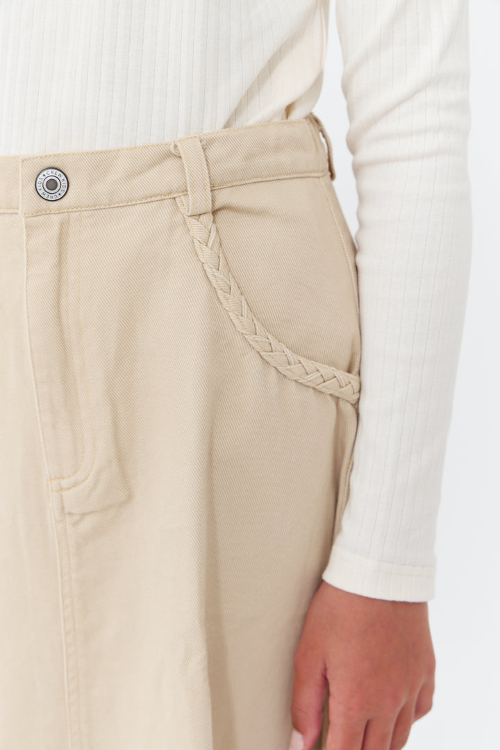 skirt denim braided pocket trim - tan