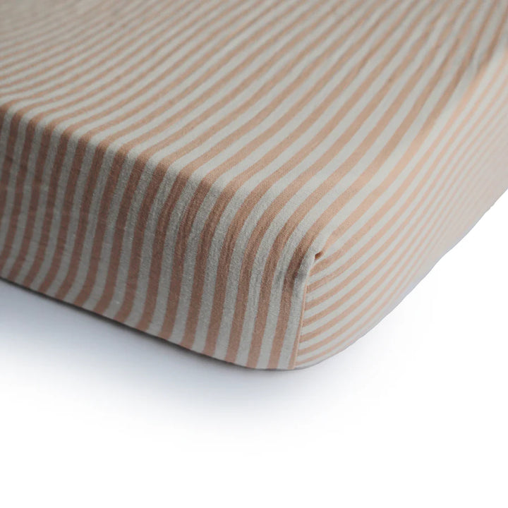 crib sheet regular muslin - natural stripe