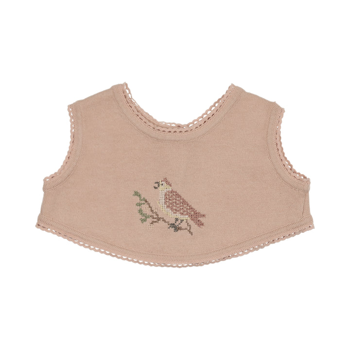 top s/s knit vest with embroidery - rose