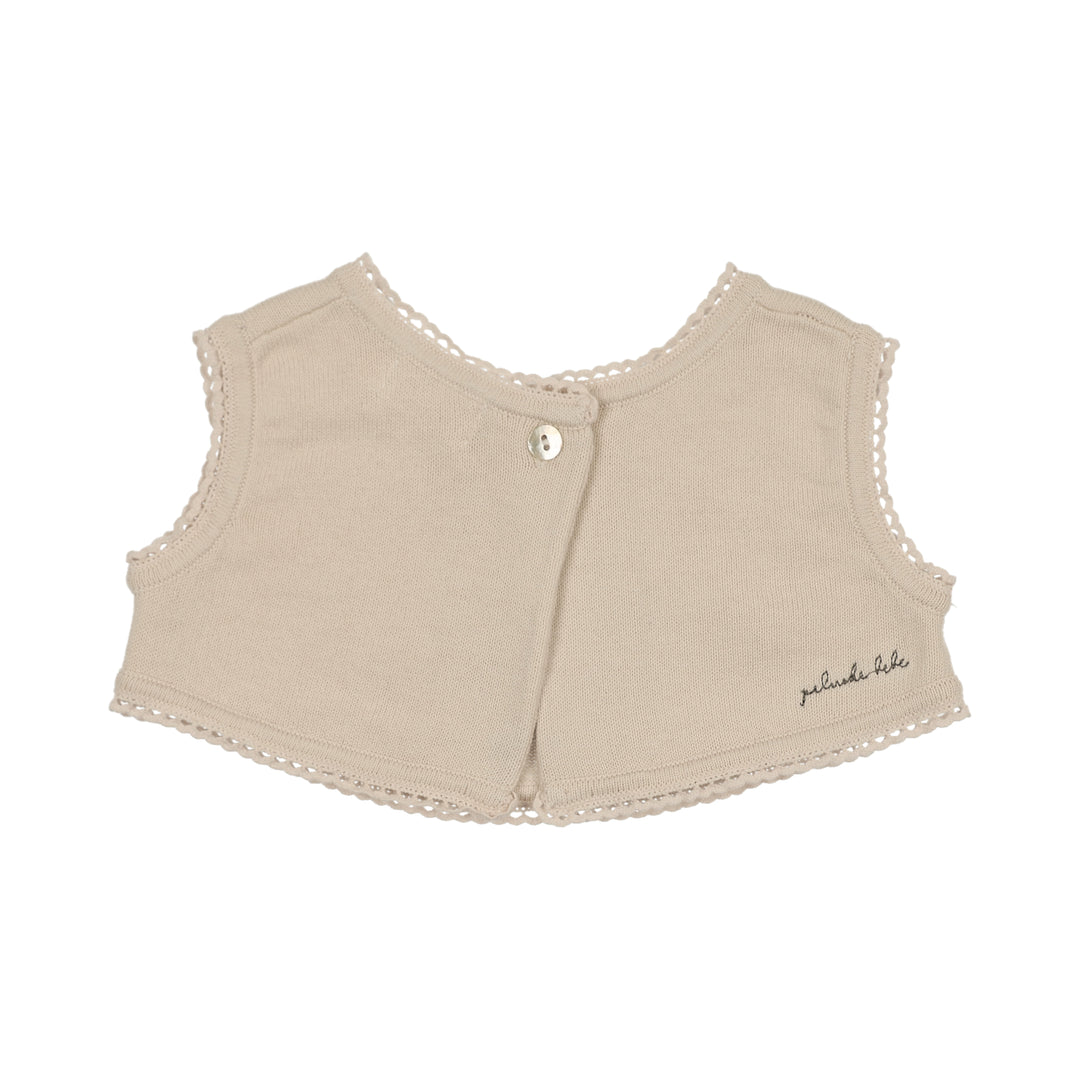 top s/s knit vest with embroidery - stone/rose