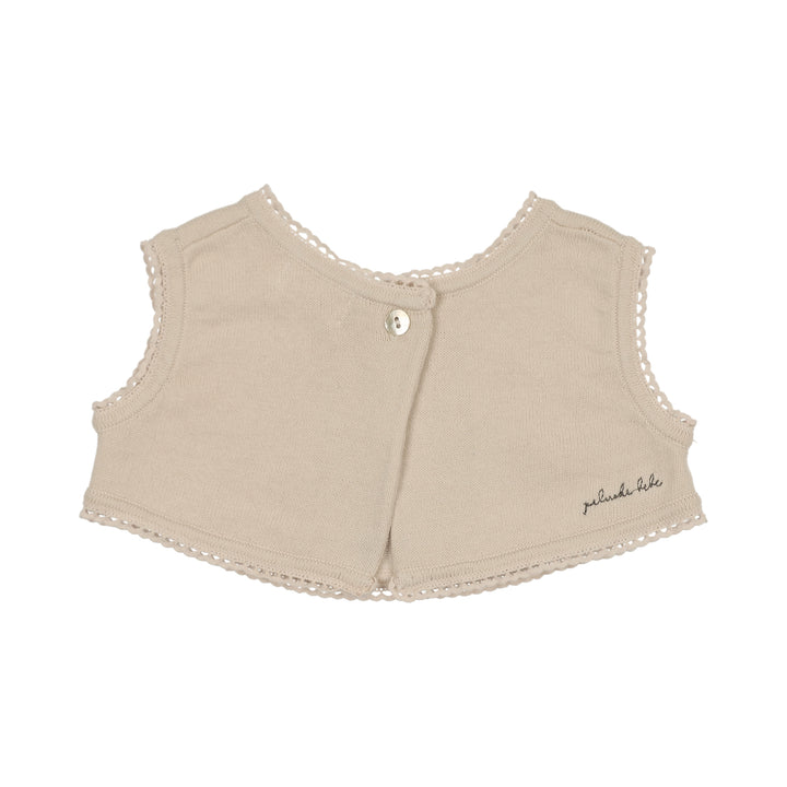 top s/s knit vest with embroidery - stone/rose