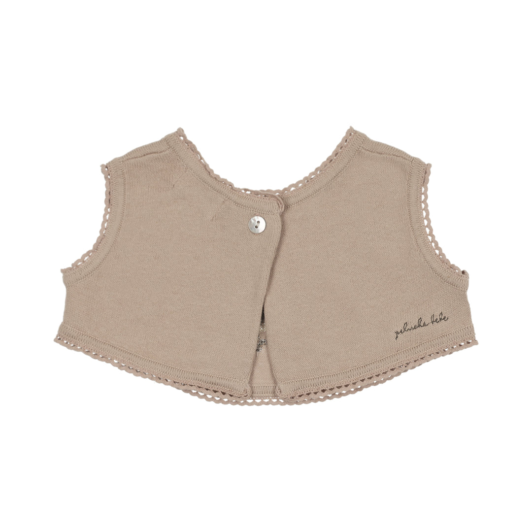 top s/s knit vest with embroidery - taupe