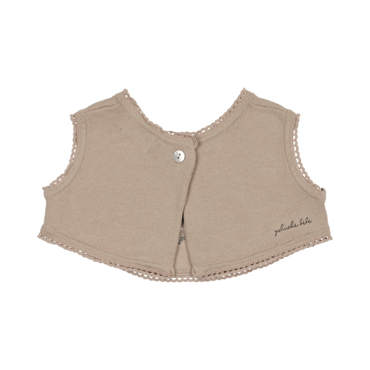 top s/s knit vest with embroidery - taupe