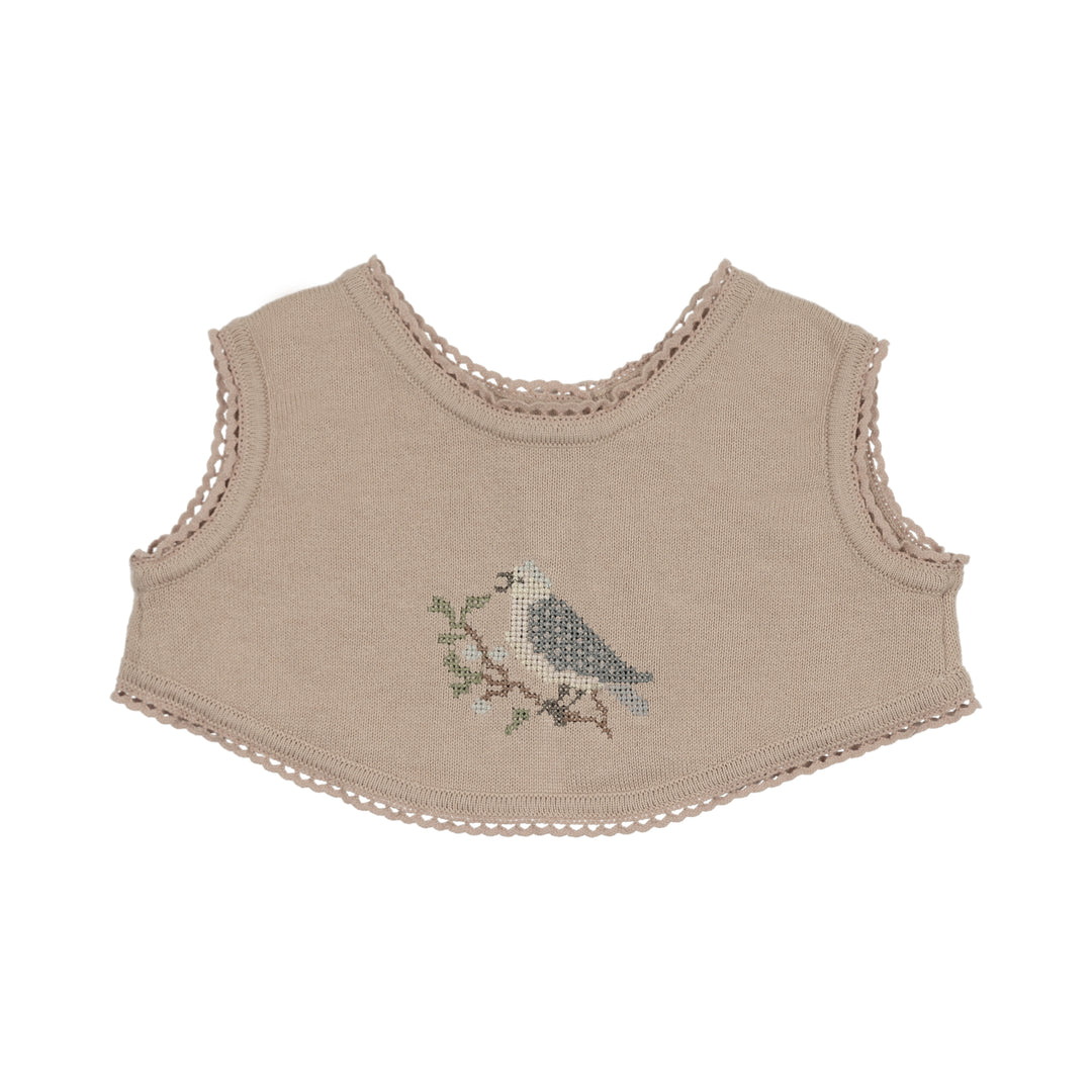 top s/s knit vest with embroidery - taupe