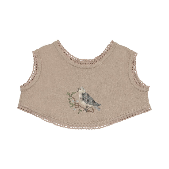 top s/s knit vest with embroidery - taupe