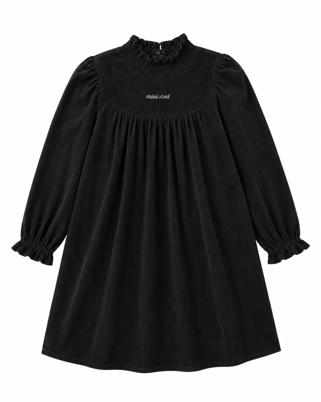 dress smocked upneck courduroy - black