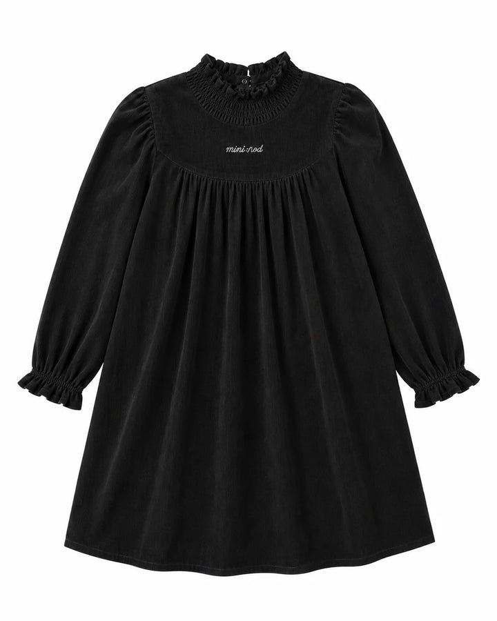 dress smocked upneck courduroy - black