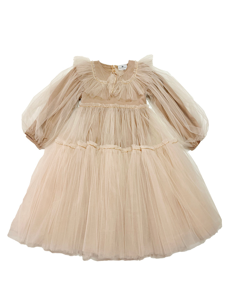 dress tulle velvet trim detail - beige