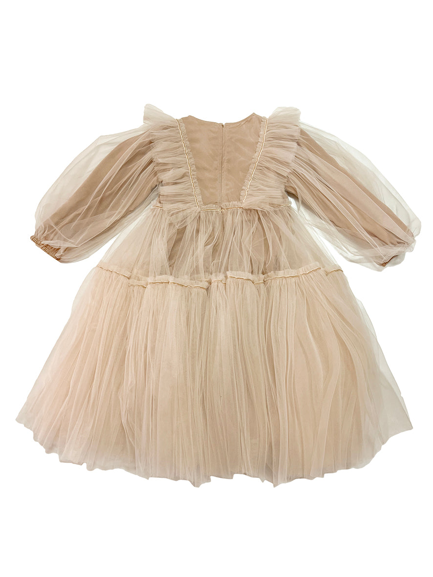 dress tulle velvet trim detail - beige