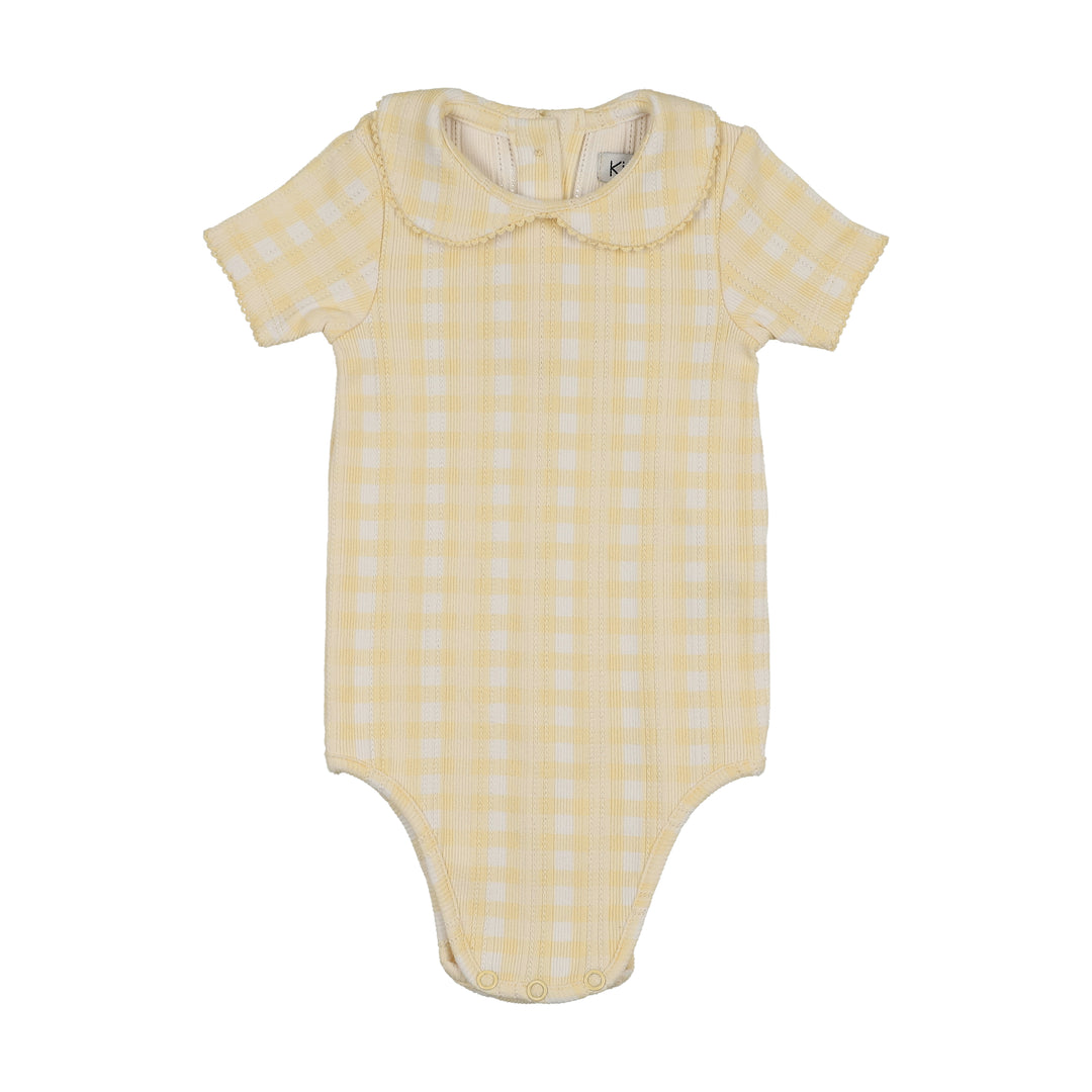 set outfit gingham peplum top and bloomer - yellow