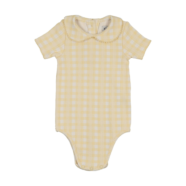 set outfit gingham peplum top and bloomer - yellow