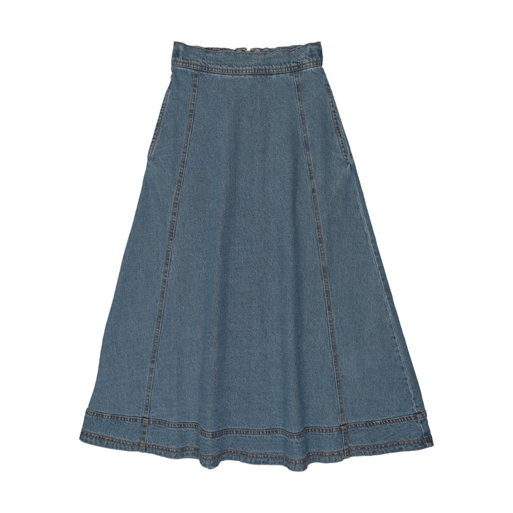 skirt maxi denim side zipper - blue denim